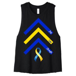 Down Syndrome Awareness Joy Love Strength  Women's Racerback Cropped Tank