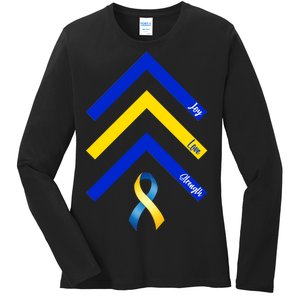 Down Syndrome Awareness Joy Love Strength  Ladies Long Sleeve Shirt