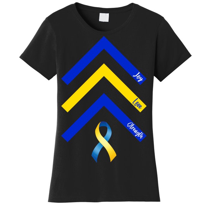 Down Syndrome Awareness Joy Love Strength  Women's T-Shirt