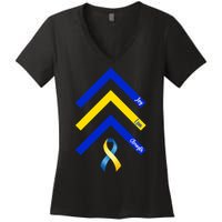 Down Syndrome Awareness Joy Love Strength  Women's V-Neck T-Shirt