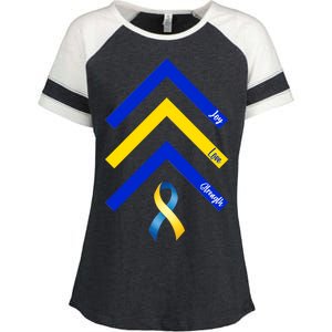 Down Syndrome Awareness Joy Love Strength  Enza Ladies Jersey Colorblock Tee