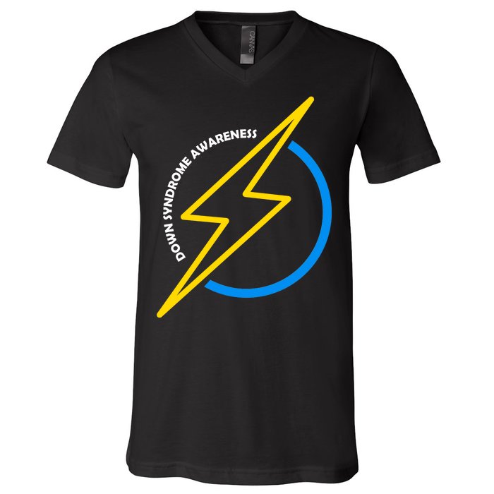 Down Syndrome Awareness Lightning Bolt V-Neck T-Shirt