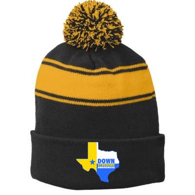 Down Syndrome Awareness Texas State Stripe Pom Pom Beanie