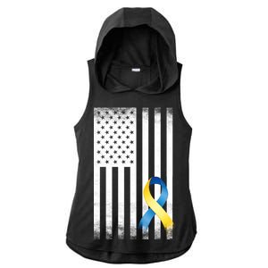 Down Syndrome Awareness USA Flag Ladies PosiCharge Tri-Blend Wicking Draft Hoodie Tank