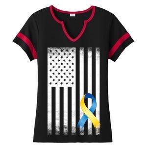 Down Syndrome Awareness USA Flag Ladies Halftime Notch Neck Tee