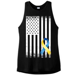 Down Syndrome Awareness USA Flag Ladies PosiCharge Tri-Blend Wicking Tank