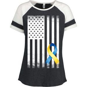 Down Syndrome Awareness USA Flag Enza Ladies Jersey Colorblock Tee