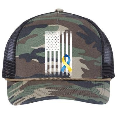 Down Syndrome Awareness USA Flag Retro Rope Trucker Hat Cap