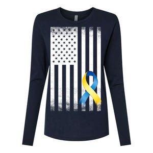 Down Syndrome Awareness USA Flag Womens Cotton Relaxed Long Sleeve T-Shirt