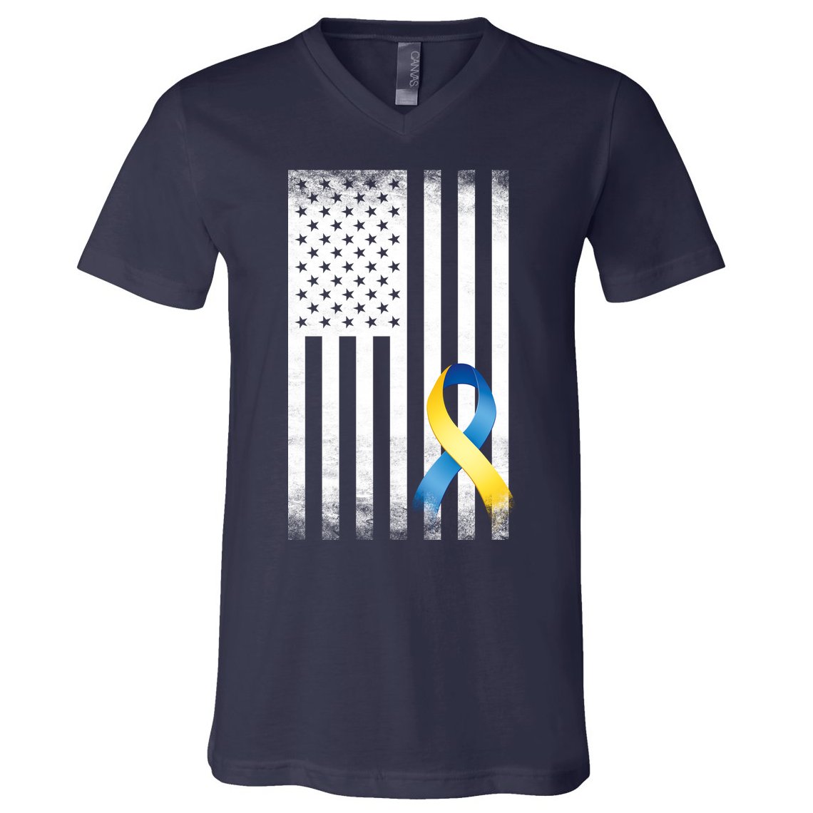 Down Syndrome Awareness USA Flag V-Neck T-Shirt