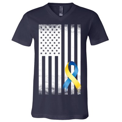 Down Syndrome Awareness USA Flag V-Neck T-Shirt