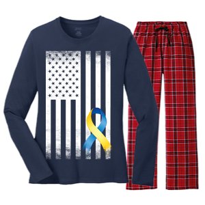 Down Syndrome Awareness USA Flag Women's Long Sleeve Flannel Pajama Set 