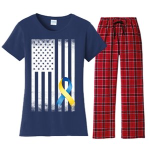 Down Syndrome Awareness USA Flag Women's Flannel Pajama Set