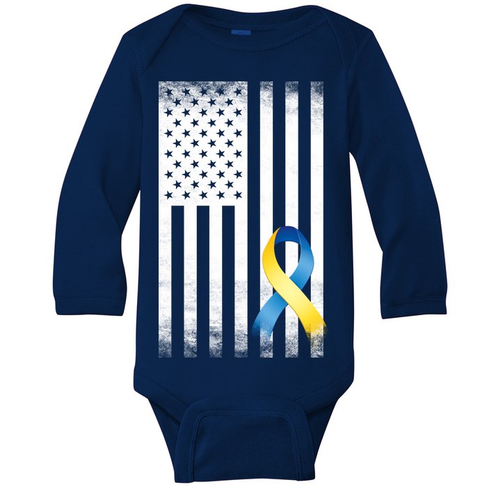 Down Syndrome Awareness USA Flag Baby Long Sleeve Bodysuit