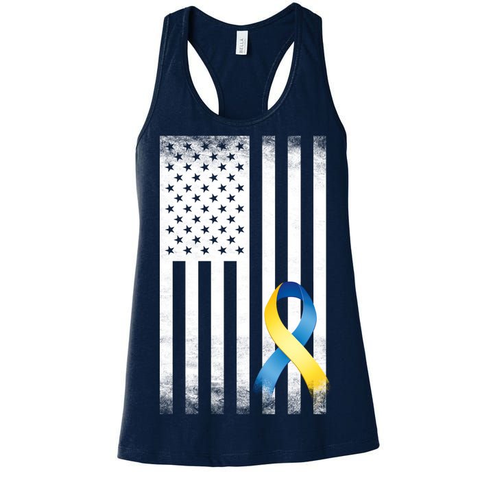 Down Syndrome Awareness USA Flag Women's Racerback Tank