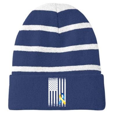 Down Syndrome Awareness USA Flag Striped Beanie with Solid Band