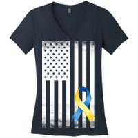 Down Syndrome Awareness USA Flag Women's V-Neck T-Shirt