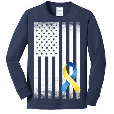 Down Syndrome Awareness USA Flag Kids Long Sleeve Shirt