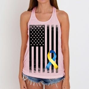 Down Syndrome Awareness USA Flag Women's Knotted Racerback Tank