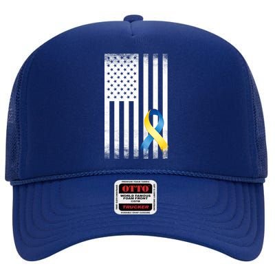 Down Syndrome Awareness USA Flag High Crown Mesh Back Trucker Hat