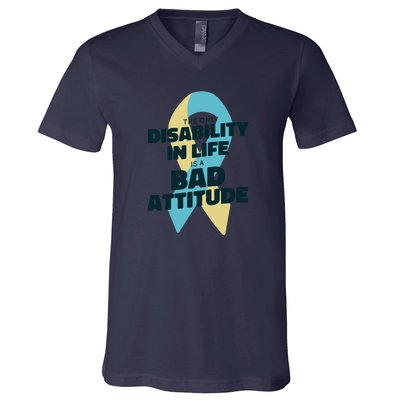 Down Syndrome Bad Attitude V-Neck T-Shirt