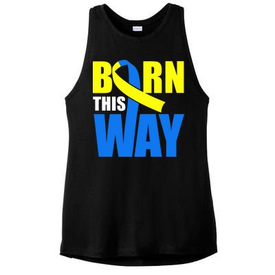 Down Syndrome Born This Way Ribbon Ladies PosiCharge Tri-Blend Wicking Tank