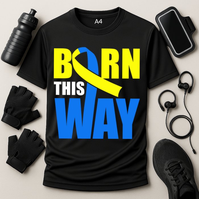 Down Syndrome Born This Way Ribbon Cooling Performance Crew T-Shirt