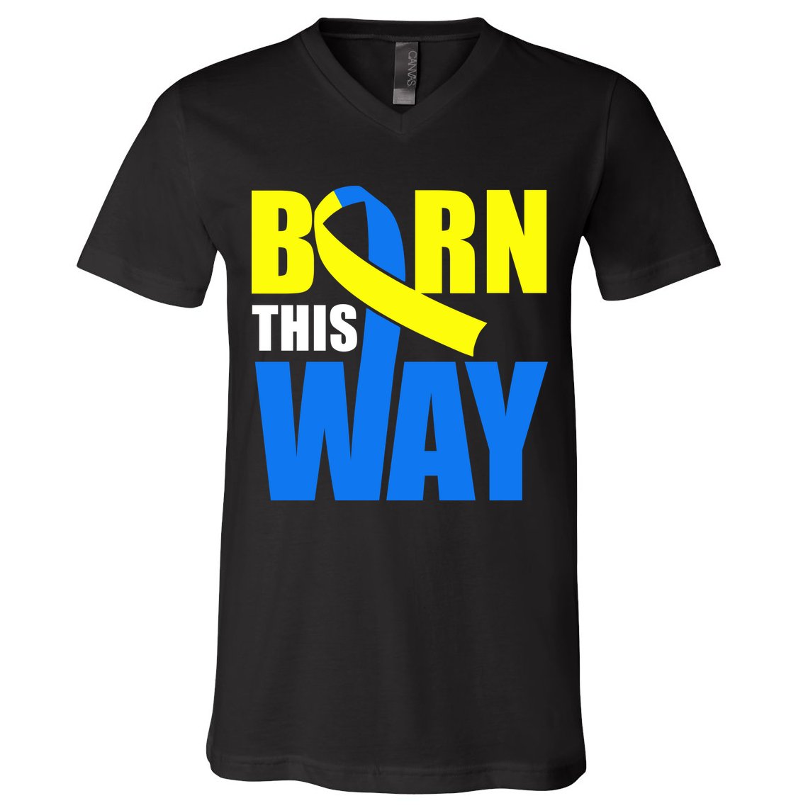 Down Syndrome Born This Way Ribbon V-Neck T-Shirt