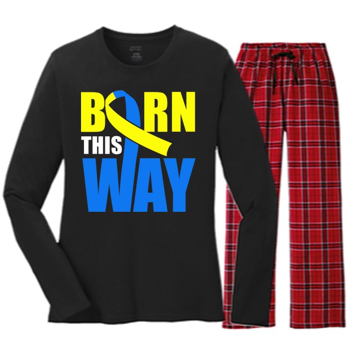 Down Syndrome Born This Way Ribbon Women's Long Sleeve Flannel Pajama Set 