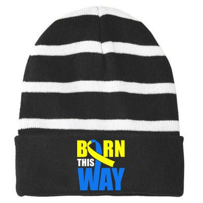 Down Syndrome Born This Way Ribbon Striped Beanie with Solid Band