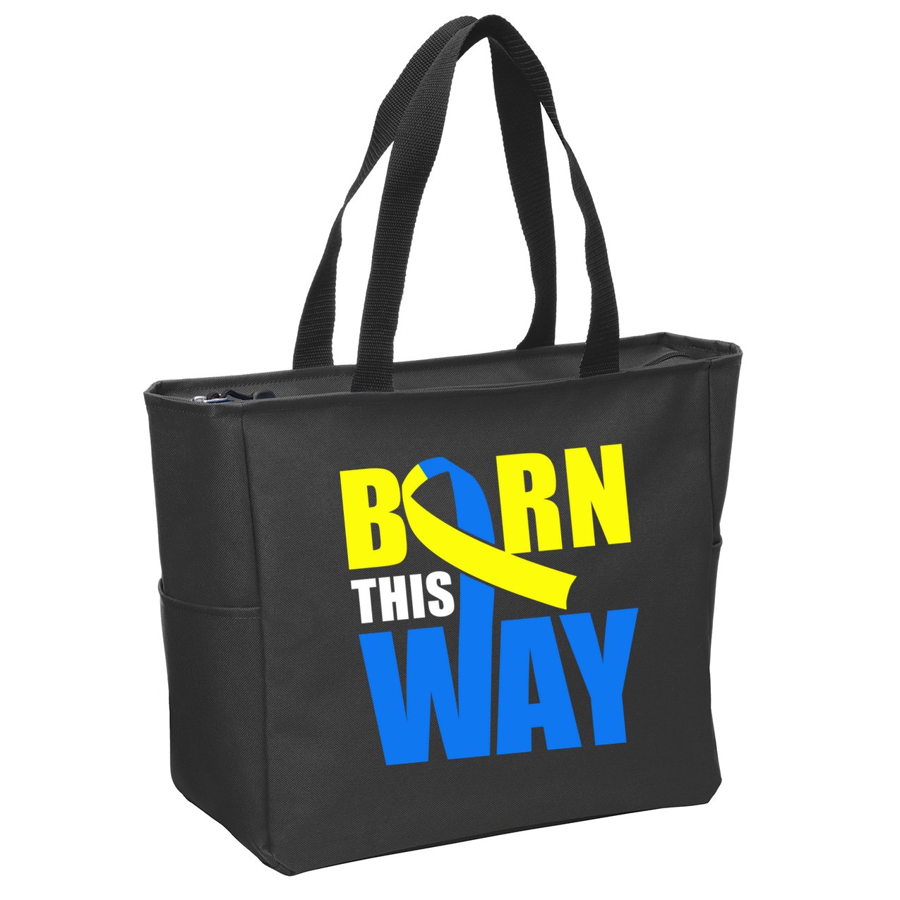 Down Syndrome Born This Way Ribbon Zip Tote Bag