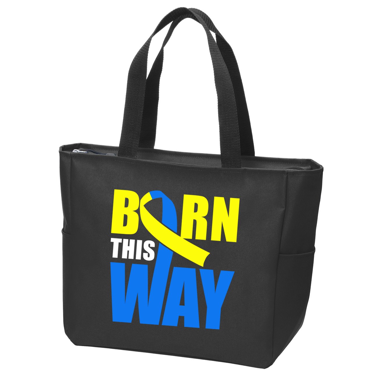 Down Syndrome Born This Way Ribbon Zip Tote Bag