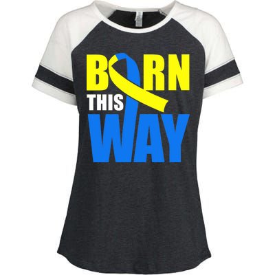 Down Syndrome Born This Way Ribbon Enza Ladies Jersey Colorblock Tee