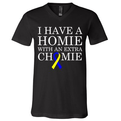 Down Syndrome Homie With An Extra Chomie V-Neck T-Shirt