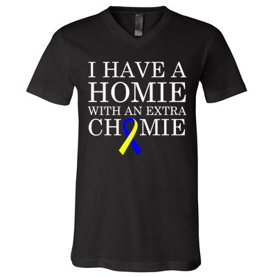 Down Syndrome Homie With An Extra Chomie V-Neck T-Shirt