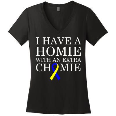 Down Syndrome Homie With An Extra Chomie Women's V-Neck T-Shirt