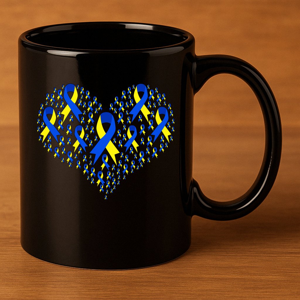 Down Syndrome Ribbon Of Hearts 11oz C Handle Ceramic Mug