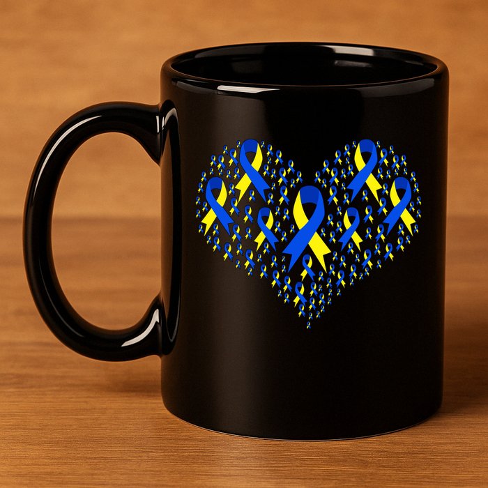 Down Syndrome Ribbon Of Hearts 11oz C Handle Ceramic Mug