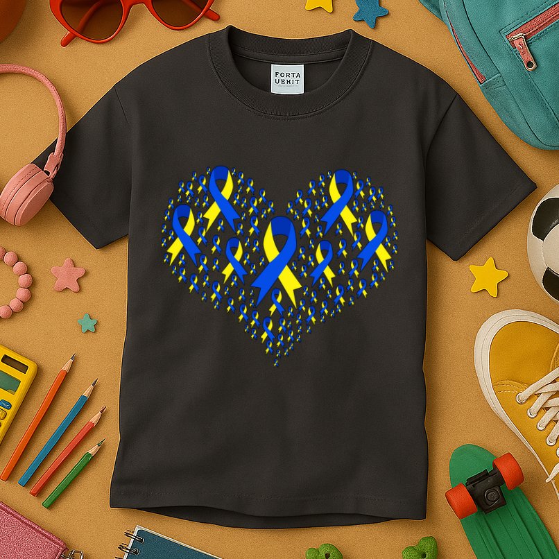Down Syndrome Ribbon Of Hearts Kids T-Shirt