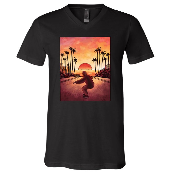 Downhill Sunset Skate V-Neck T-Shirt