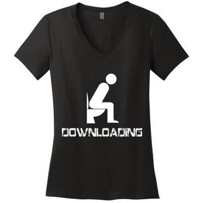 Downloading Poop Toilet Women's V-Neck T-Shirt