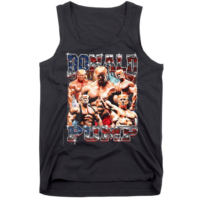 Donald Pump 1 Vs 1 Biden American Flag Swole Trump 2024 Tank Top