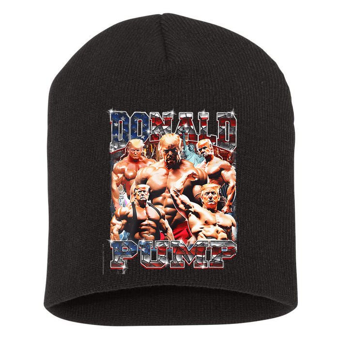 Donald Pump 1 Vs 1 Biden American Flag Swole Trump 2024 Short Acrylic Beanie