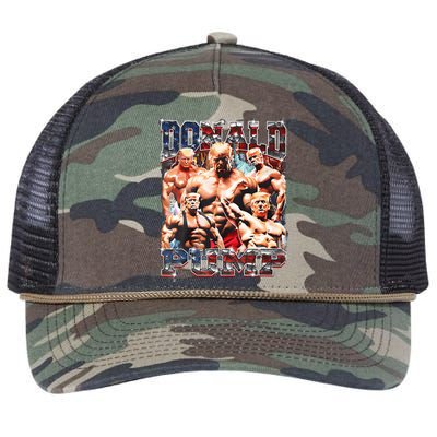 Donald Pump 1 Vs 1 Biden American Flag Swole Trump 2024 Retro Rope Trucker Hat Cap