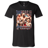 Donald Pump 1 Vs 1 Biden American Flag Swole Trump 2024 V-Neck T-Shirt