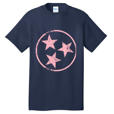 Distressed Pink 3 Star TN Flag Fun Pink Tennessee State Flag Tall T-Shirt