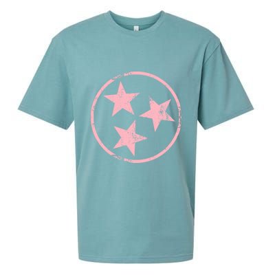 Distressed Pink 3 Star TN Flag Fun Pink Tennessee State Flag Sueded Cloud Jersey T-Shirt