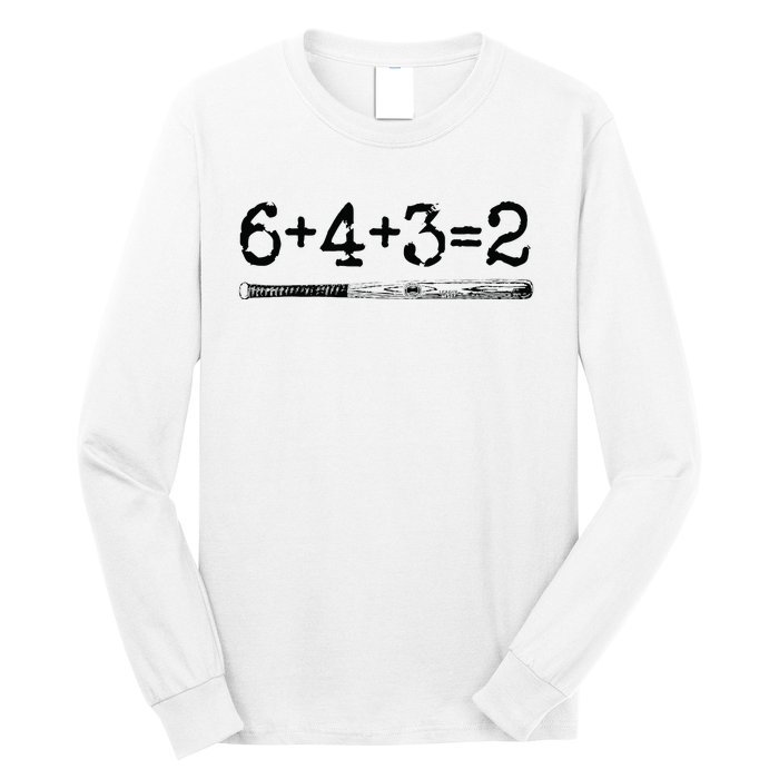 Double Play 6 4 3 2 Vintage Baseball Math Softball Player Long Sleeve Shirt