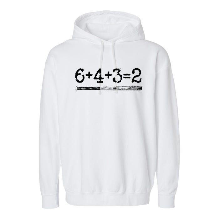 Double Play 6 4 3 2 Vintage Baseball Math Softball Player Garment-Dyed Fleece Hoodie