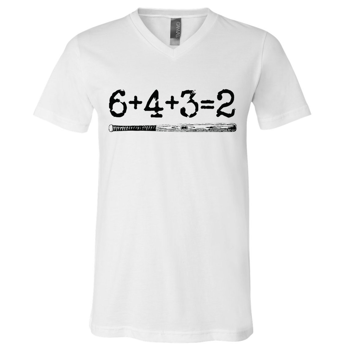 Double Play 6 4 3 2 Vintage Baseball Math Softball Player V-Neck T-Shirt